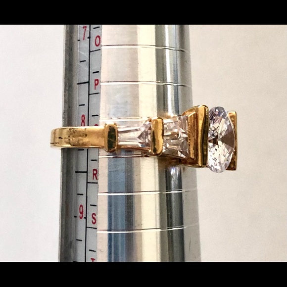 Gold CZ Solitaire Baguette Ring - Picture 5 of 6
